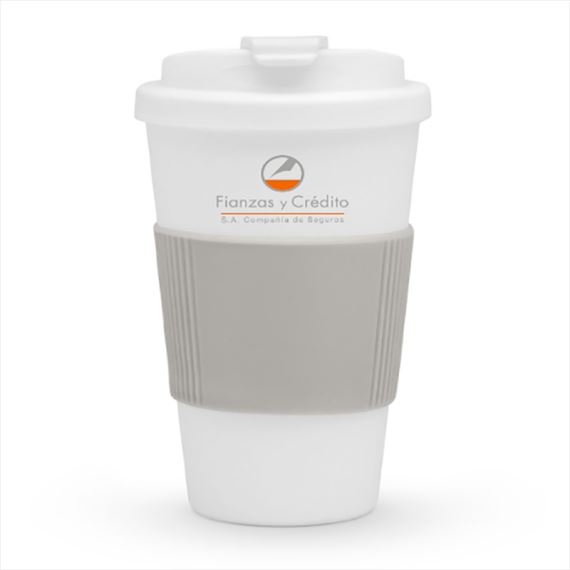 VASO TÉRMICO PLÁSTICO DOBLE CAPA C- BANDA SILICONA Y TAPA  A ROSCA  MY CUP - 330ML